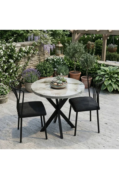 MOONCAPELLA 2 Sandalye 1 Masa Takımı YuvarlakMutfak Masası Sandalye 70x70 cm Masa ürün görseli 1