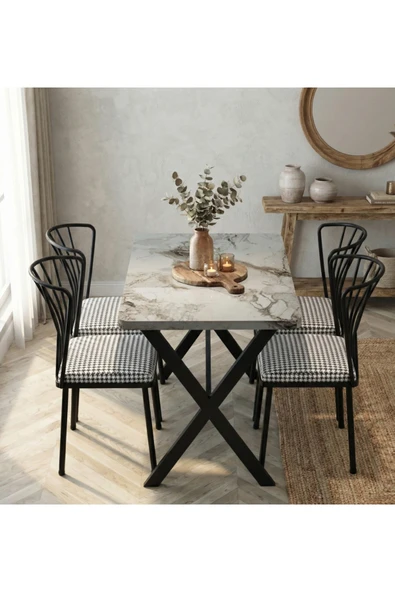 MRVHOMEE 70 x 110 cm Modern Mutfak Masa Takımı - GRİ MERMER GÖRÜNÜMLÜ ürün görseli 1