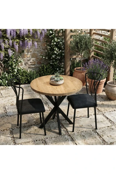 MOONCAPELLA 2 Sandalye 1 Masa Takımı YuvarlakMutfak Masası Sandalye 70x70 cm Masa ürün görseli 1