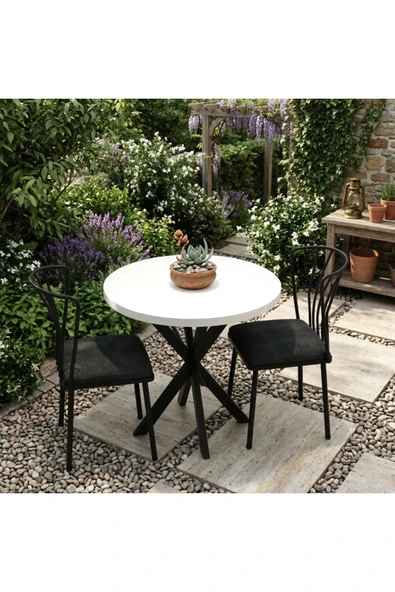 MOONCAPELLA 2 Sandalye 1 Masa Takımı YuvarlakMutfak Masası Sandalye 70x70 cm Masa ürün görseli 1