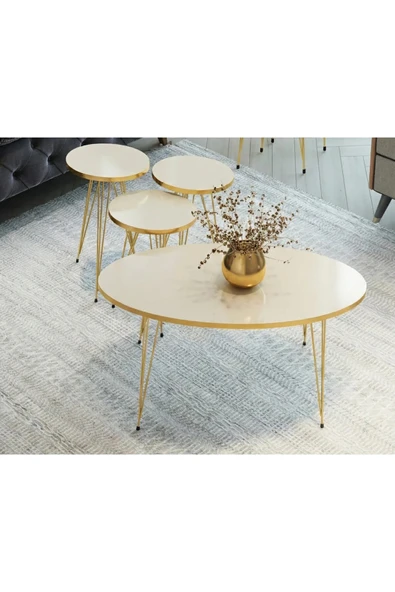 MOONCAPELLA Zigon Sehpa Ve Orta Sehpa Set Gold Metal Ayaklı Sehpa ürün görseli 1