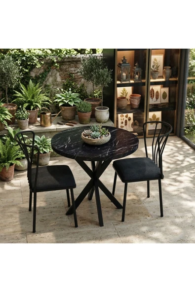 MOONCAPELLA 2 Sandalye 1 Masa Takımı YuvarlakMutfak Masası Sandalye 70x70 cm Masa ürün görseli 1