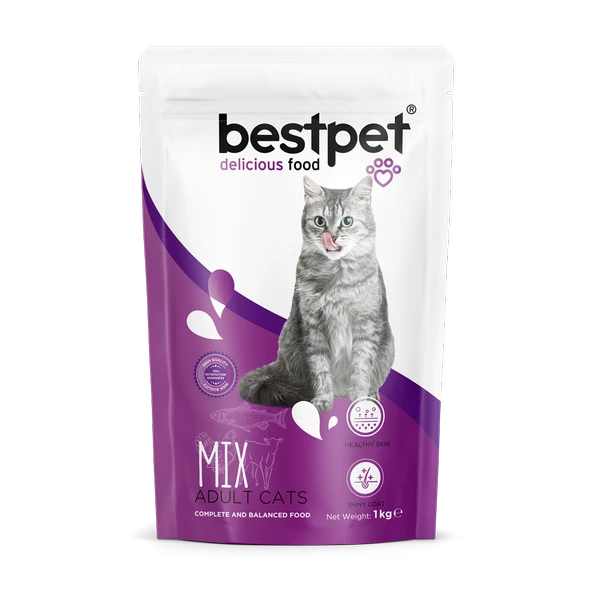 Bestpet Yetişkin Kediler İçin Mix Tavuk Etli, Kuzu Etli Ve Balıklı Kuru Mama 1 kg ürün görseli 1