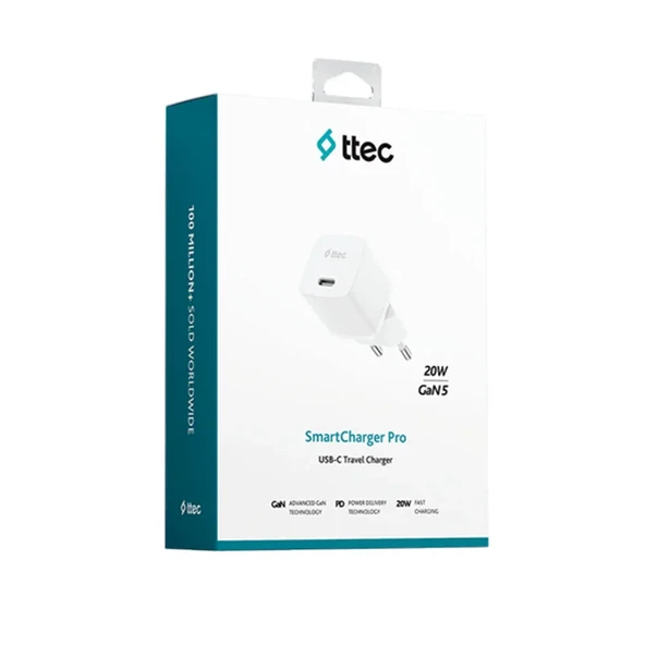 Ttec 2SCG20B SmartCharger GAN 20W PD Seyahat Hızlı Şarj Aleti Beyaz ürün görseli 1