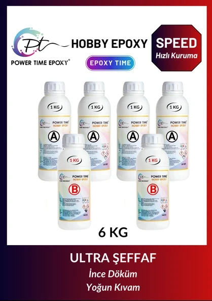 6 Kg Hobi Epoksi Speed/ Hızlı Kuruma/ Ultra Şeffaf ve Parlak Epoksi Reçine Ince Döküm Yoğun Kıvam ürün görseli 1
