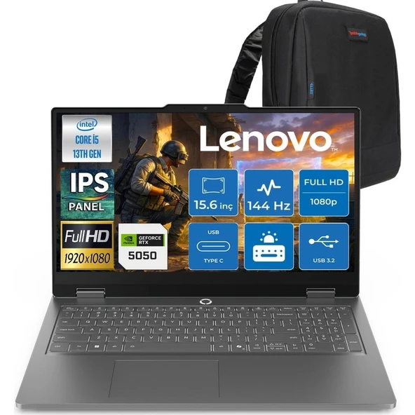 Loq Intel Core I5-13450HX 16GB Ddr5 1tb SSD 8GB/RTX5050/100W 15.6" Fhd IPS 300NITS 100% Srgb 144Hz Windows 11 Pro Taşınabilir Bilgisayar 83JE00JLTRH + Cimeteçanta ürün görseli 1