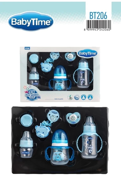 Babytime Bt-206 Mavi Hoşgeldin Seti 5'li Biberon Emzik Seti ürün görseli 1
