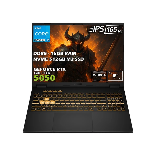 TUF F16 FX608JH-RV010-Gaming Intel Core i5-13450HX 16GB 512GB SSD RTX 5050 8GB 16" FHD+ WUXGA 165Hz IPS Panel Taşınabilir Dizüstü Bilgisayar ürün görseli 1