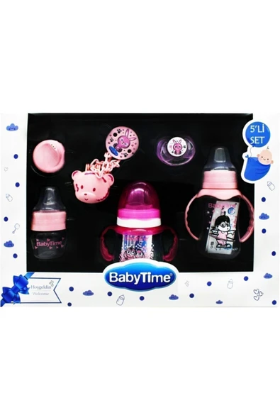 Babytime Baby Time Bt206 Yenidoğan 5li Biberon Ve Emzik Seti - Pembe ürün görseli 1