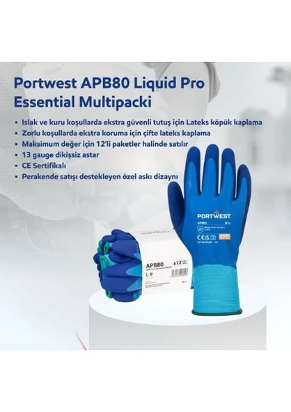 Portwest APB80 Liquid Pro Essential Lateks Çift Kaplı Eldiven 9l ürün görseli 1