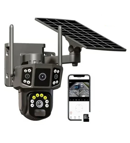 Solar Kamera Wifi v380 Pro Güneş Enerjili 10x Zoom 6MP 2 Lens Alarm Ses Akıllı Wifi Güvenlik Kamera ürün görseli 1