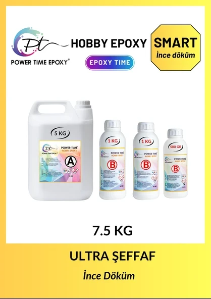 POWER TIME EPOXY 7.5 kg Hobby Epoxy Smart/ Ultra Şeffaf ve Parlak Epoksi Reçine Ince Döküm ürün görseli 1