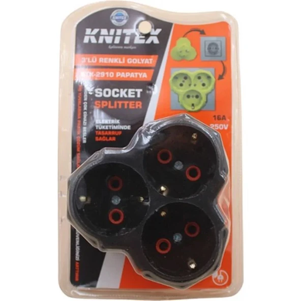 Knitex Ktx-2910 Papatya Golyat 3lü Priz Siyah ürün görseli 1