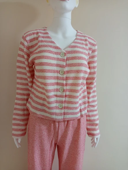DOWRY PEMBE CROP PİJAMA TAKIMI - Resim 2