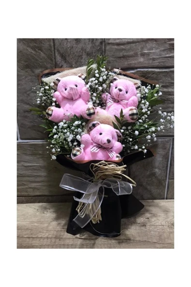 peluş 3 Lü Pembe Ayıcık Buketi ürün görseli 1