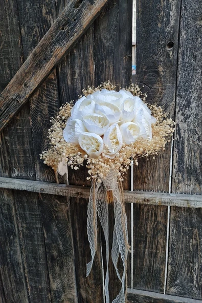 fesleğen çiçek Gelin Buketi Krem Renk Şoklu Cipso Erengül Damat Yaka Çiçeği ürün görseli 1