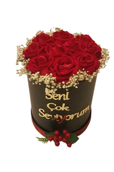 İklim Flowers Silindir Kutuda Gerçek Görünümlü Yapay Kadife Gül Kız Isteme Buketi ürün görseli 1