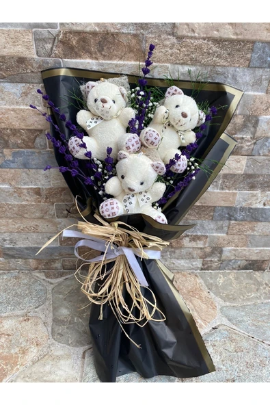 peluş 3’lü Lavantalı Ayıcık Buketi ürün görseli 1