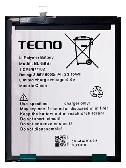 Tecno Pova Batarya Pil Sıfır Bl-58BT ürün görseli 1