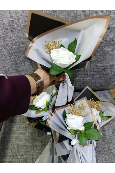 Merveparti 10 lu Beyaz tek gül aranjman, sevgililer günü hediye, kahve yanı anneye, eşe ürün görseli 1