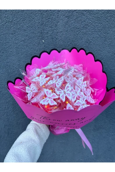 Hatice Led Işıklı Kelebek Buketi, Pembe Kelebek Buketi, Led Işıklı Kelebek Buketi, Kelebek Buketi ürün görseli 1