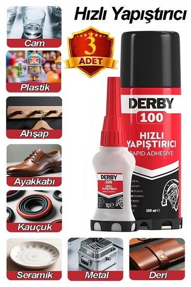 Derby Hızlı Yapıştırıcı Seti 100 ml 3 Adet Ahşap ve Plastik Yüzeyler İçin Yüksek Yapıştırma Gücü Düşük Viskozite 100 ml ürün görseli 1