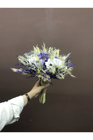 Womentic Bridal Mavi Gelin Buketi Cipsolu ve Damat Yaka Çiçeği Gelin Çiçeği ürün görseli 1