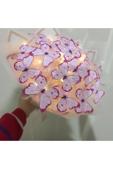 ahdevefahediyelik Led ışıklı Kelebek buket pembe ürün görseli 1
