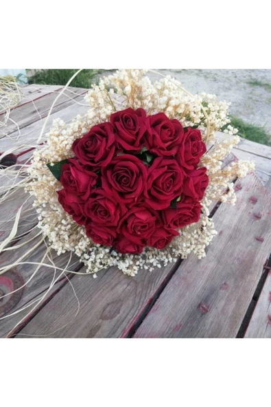 Merveparti Yeni Gelin Buketi Ve Damat Yaka Çiçeği Kırmızı Gül ürün görseli 1
