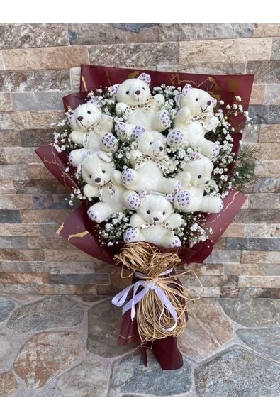 peluş Tasarım Beyaz Ayıcık Buketi ürün görseli 1