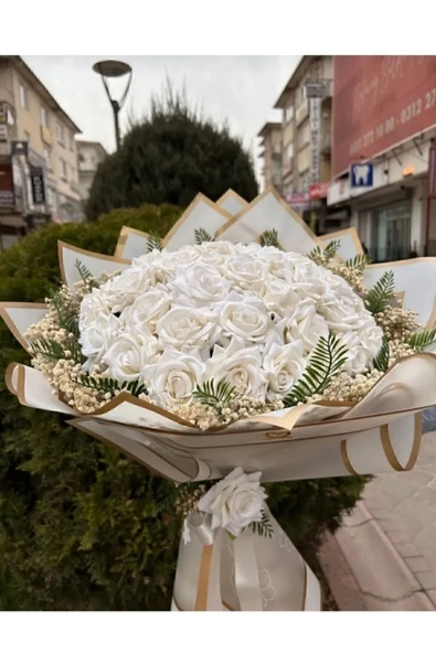 Merveparti 30 adet Beyaz gül İsteme buketi ,isteme söz nişan çiçeği hediyelik ürün görseli 1