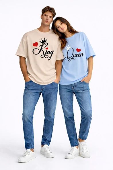 King Queen Sevgili Kombini Çift Tişört Matching Couple Oversize Unisex Partner Kombin Seti ürün görseli 1