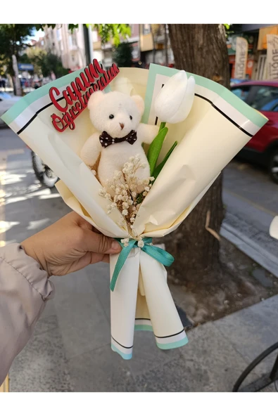 Merveparti Erkek Öğretmene Eşe sevgiliye Babaya Anneye çiçek ayıcık hediye ürün görseli 1