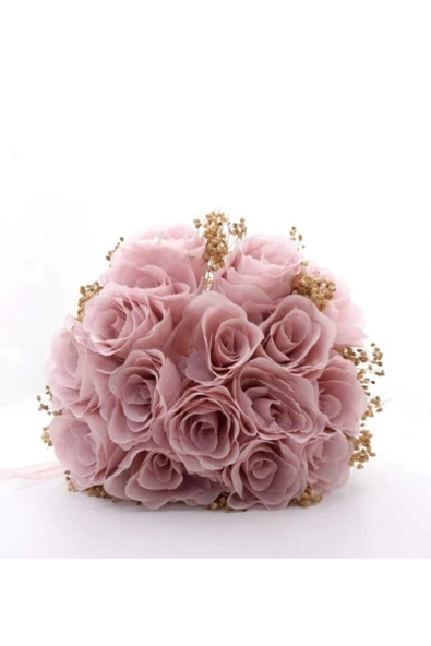 Merveparti Pembe Güllü Gelin Buketi ve Damat Yaka Çiçeği Gelinbuketi Gelincicegi ürün görseli 1