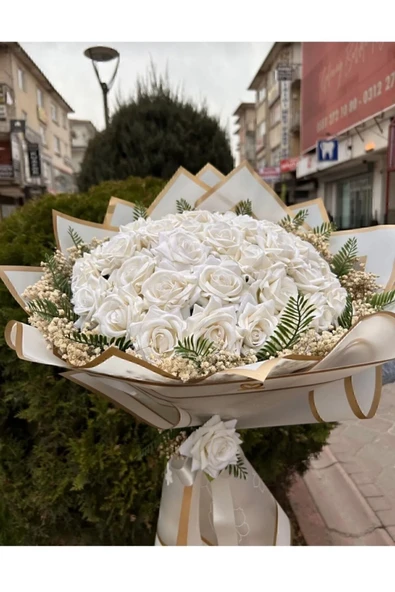 Merveparti 15 gül beyaz isteme ,söz ,nişan , hediyelik buket gelin çiçeği ürün görseli 1