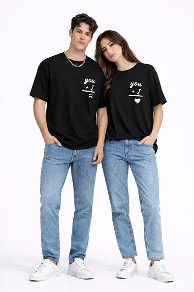 Sevgili Kombini You I Yazılı Çift Tişört Oversize Unisex Partner Kombin Seti ürün görseli 1