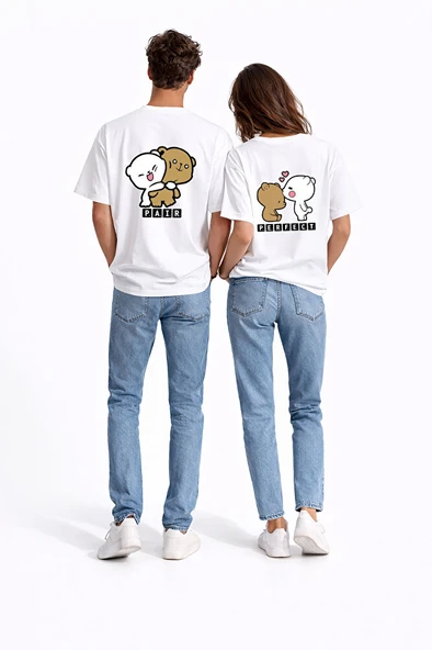 Sevgili Kombini Perfect Pair Ayıcık Baskılı Çift Tişört Oversize Unisex Partner Kombin Seti ürün görseli 1