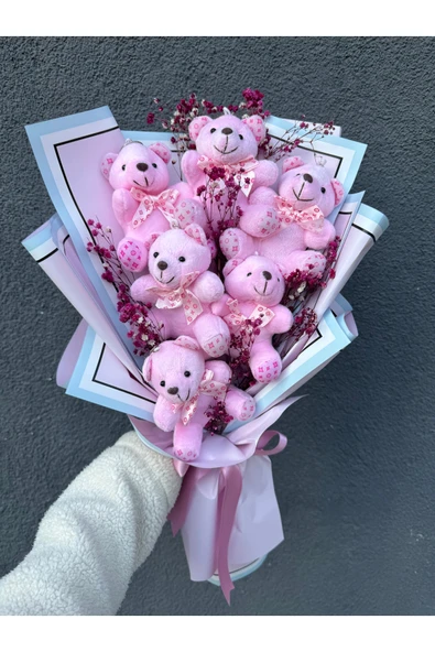 Hatice 6 Ayıcıklı Pembe Ayıcık Buketi, Ayıcık Buketi, Sevgiliye Hediye, Doğum Günü Hediyesi ürün görseli 1