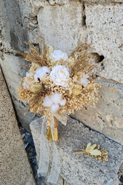 fesleğen çiçek Gelin Buketi Beyaz Renk Damat Yaka Çiçeği ürün görseli 1