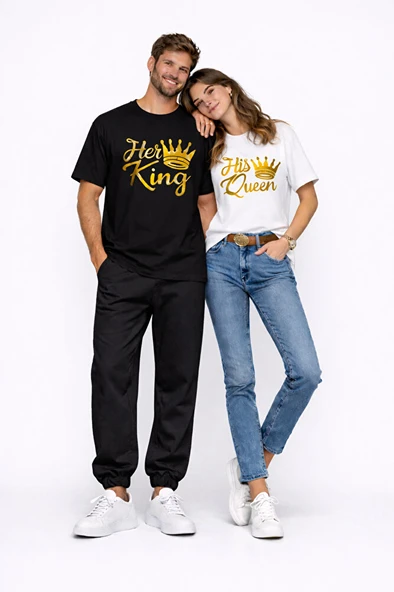 King Queen Sevgili Kombini Oversize Çift Tişört Unisex Partner Kombin Uyumlu Çift Seti ürün görseli 1