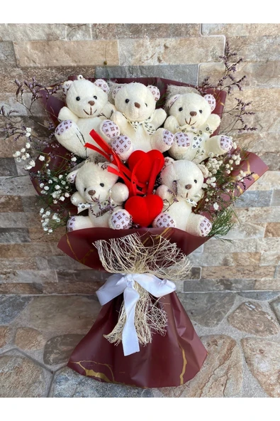 peluşhane Kalp Çubuklu Ayıcık Buketi ürün görseli 1