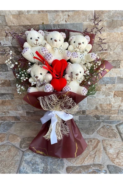 peluşhane Kalp Çubuklu Ayıcık Buketi - Resim 3