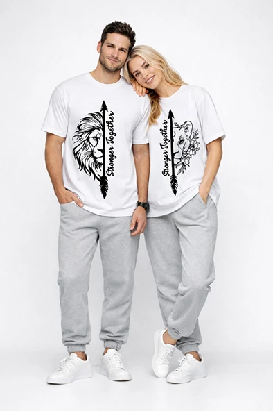 Sevgili Kombini Oversize Çift Tişört Unisex Matching Couple Stronger Together Baskılı Partner Set ürün görseli 1