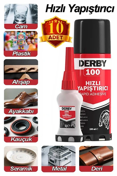 Derby Hızlı Yapıştırıcı Seti 100 ml 10 Adet Ahşap ve Plastik Yüzeyler İçin Yüksek Yapıştırma Gücü Düşük Viskozite 100 ml ürün görseli 1