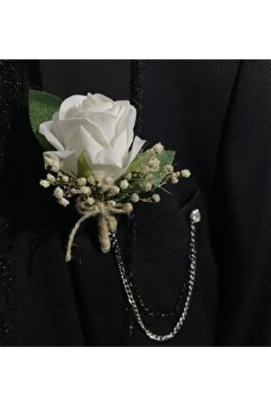 Merveparti Beyaz Gül Ve Zincirsizdir Damat Yaka Çiçeği ürün görseli 1