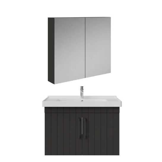 Creavit D20 80Cm Kapaklı Lavabo Dolabı Dolaplı Ayna Takımı Antrasit Lake ürün görseli 1