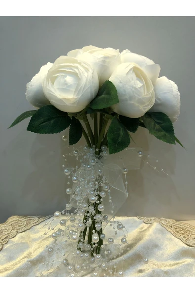 Nimet tasarım Beyaz şakayık,incili gelin çiçeği,nikah çiçeği,gelin el buketi ürün görseli 1