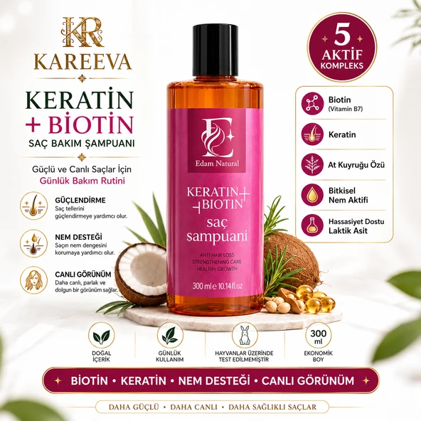 Keratin&Biotin Saç Dökülme Karşıtı Sağlıklı Uzamaya Yardımcı Onarıcı Saç Bakım Şampuanı ürün görseli 1