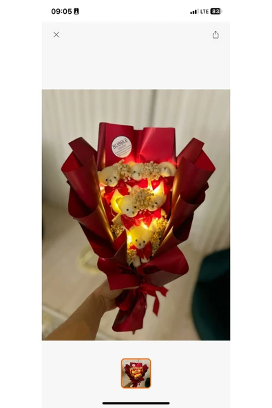 bubbledesign Teddy Bear Kırmızı Ledli Ayıcık Buketi ürün görseli 1