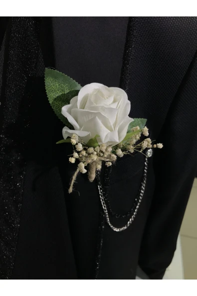 araslar Beyaz Gül Yaka Çiçeği - Damat Çiçeği - Sağdıç Çiçeği – Yaka Iğnesi ürün görseli 1